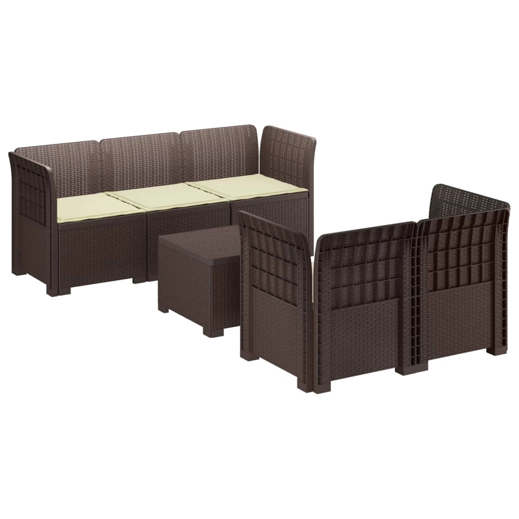 Divano da Giardino 5 Posti con Cuscini Stile Rattan PP Marrone 3443894