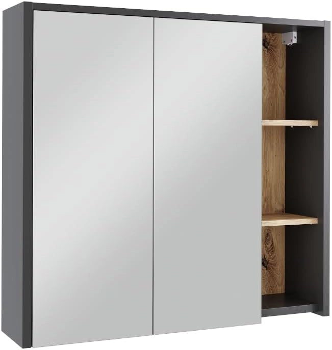 Mobile a specchio per il bagno Viola, Grigio/Artisan, 80 x 75 cm con ripiani aperti