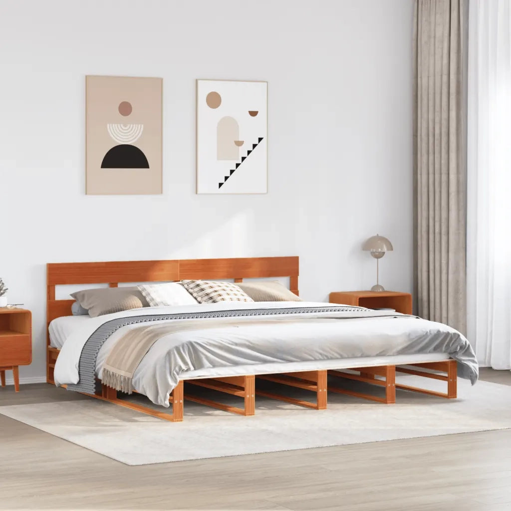 Letto senza Materasso-Struttura Letto Marrone Cera 200x200 cm in Legno di Pino 225983