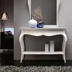 Consolle scrittoio entratina sagomata in legno massiccio con cassetto mod elen Shabby chic bianca