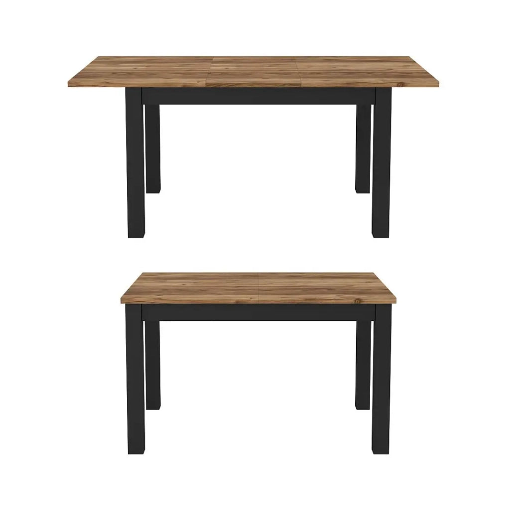Tavolo allungabile per 8 persone per sala da pranzo Collezione DARWIN. Piano effetto abete. Gambe nere.