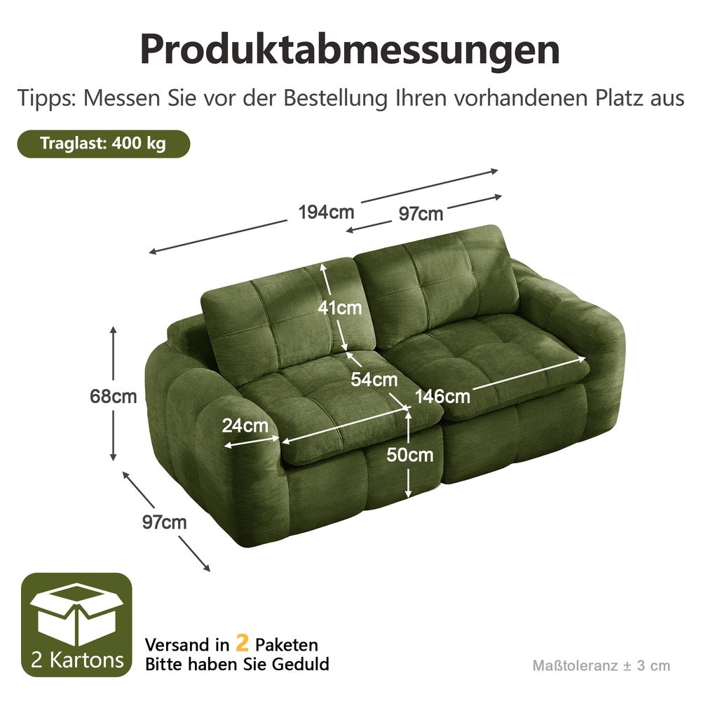 Divano 2 posti in tessuto chenille ¨C Minimal ¨C verde imbottito trapuntato
