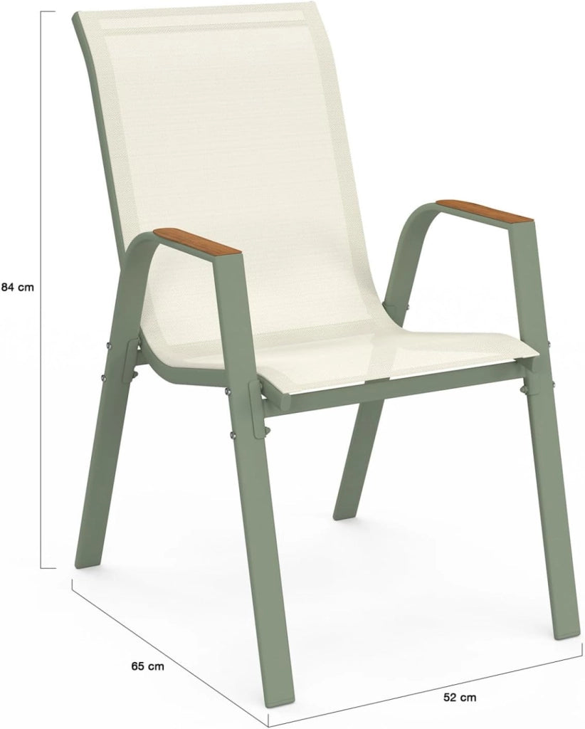 Set di 6 sedie da giardino impilabili NOUMEA in metallo e textilene in verde e legno
