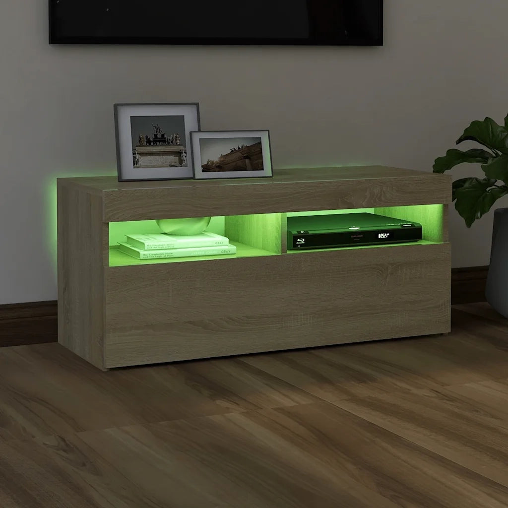 Mobile Porta TV con Luci LED Rovere Sonoma 90x35x40 cm 804385