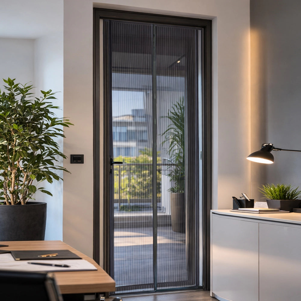 Zanzariera Magnetica 120x210 cm Rigata Tenda Anti Zanzare Insetti per Porta in Poliestere Nero