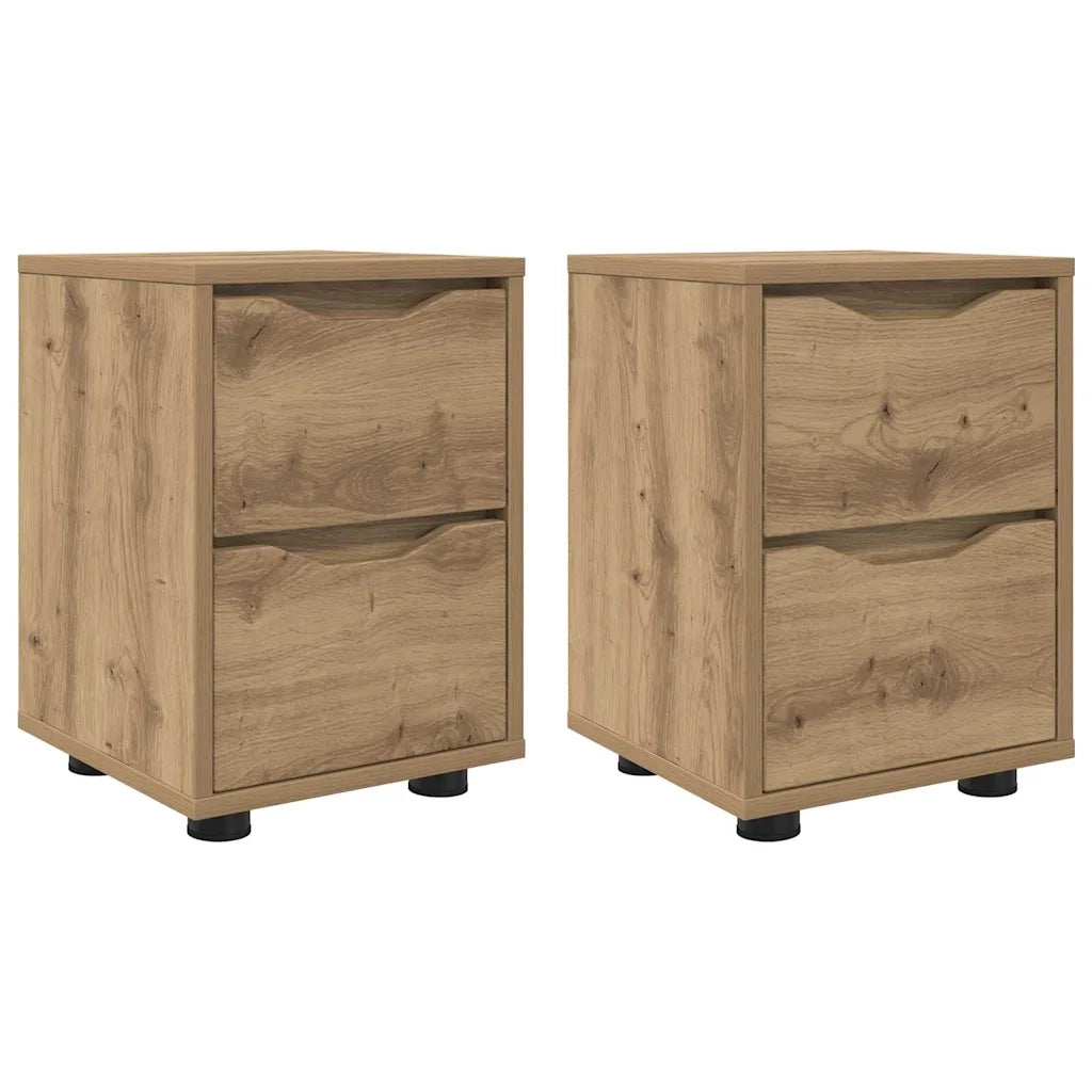 Set di 2 Comodini | Armadio da Notte | Mobiletto da notte Rovere artigianale 30,5 x 30 x 43 cm