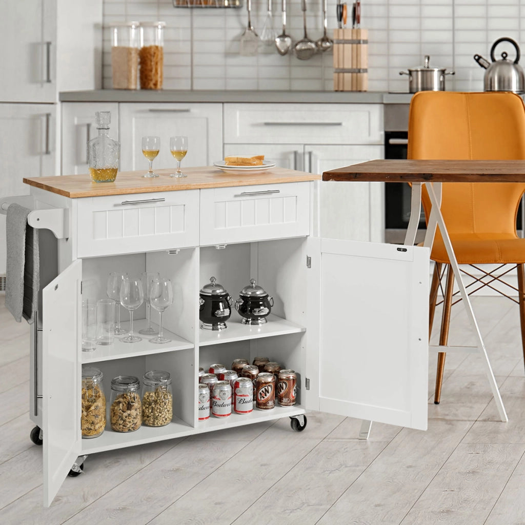 Isola da cucina rotante con cassetti portaoggetti grandi armadietti 4 ruote, Carrello portaoggetti Bianco-Carrelli