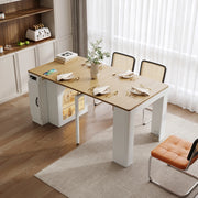 Tavolo da pranzo allungabile 83x39.6x77 cm con ruote nascoste; LED e prese USB Type-C; MDF; bianco naturale