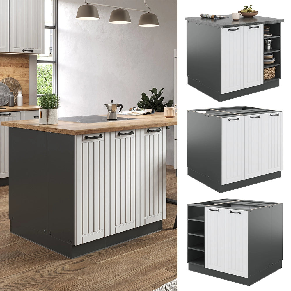 Isola cucina Fame-Line Bianco rustico/Antracite 90 cm senza piano di lavoro Vicco