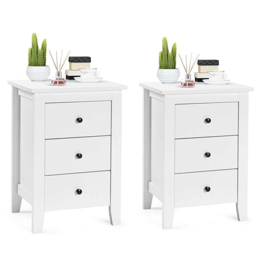 Set di 2 comodini con 3 cassetti per camera da letto-Cassettiera moderna vicino al letto Bianco