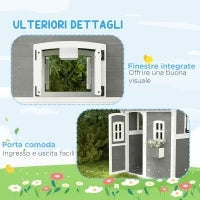 Casetta per Bambini 3-8 Anni con 6 Finestre e Fioriera, in Legno di Abete, 104.5x110x137 cm, Grigia