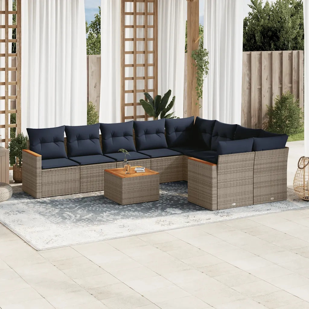 Set Divani da Giardino 10 pz con Cuscini Grigio in Polyrattan 3226313