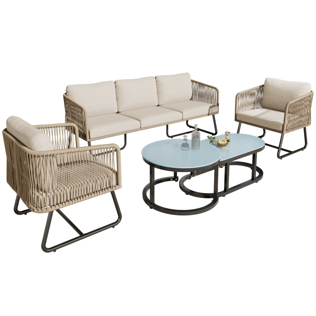 Set Lounge da Giardino 5 Pezzi con Cuscini ¨C MINIMAL ¨C Rattan/Vetro, Beige