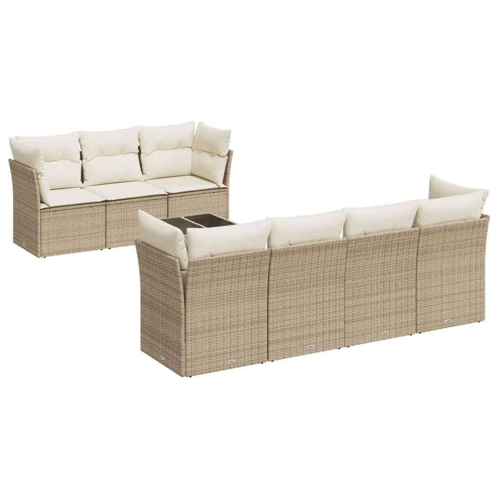 Set Divano da Giardino 8 pz con Cuscini Beige in Polyrattan
