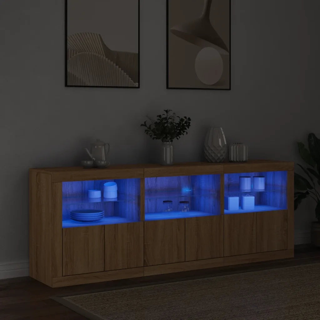 Credenza | Madia | Buffet da pranzo | Armadio da pranzo con Luci LED Rovere Sonoma 181,5x37x67 cm