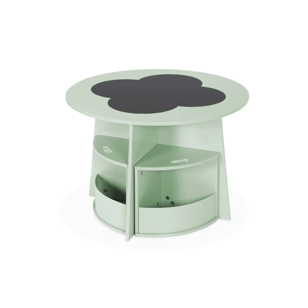 Tavolo con ardesia e 4 sedie con contenitore per bambini, verde