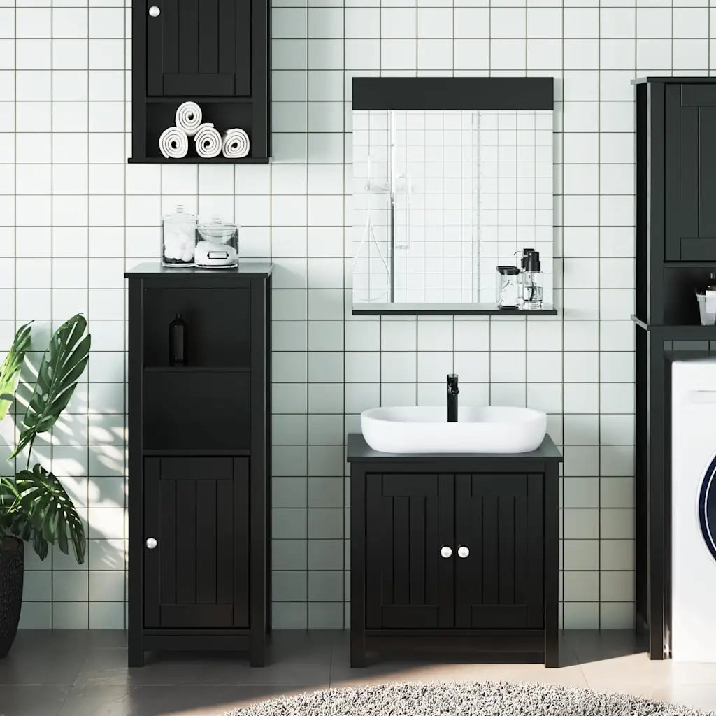 Set Mobili da Bagno | Armadio da bagno 3 pz BERG Nero in Legno Massello di Pino