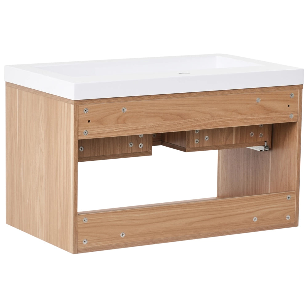 Mobile da bagno sospeso con lavabo in legno ingegnerizzato con contenitore 80 cm Marrone chiaro design moderno