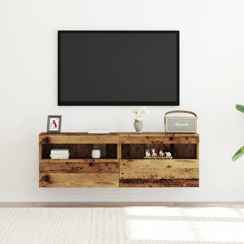 Armadi da muro per TV  con luci LED 2 pezzi in legno antico 60x30x40 cm