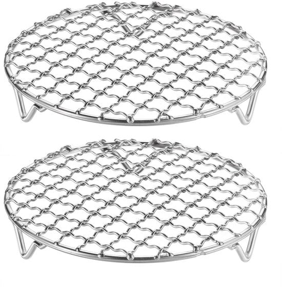 Set da 2 di sostegni per pentola rotondi da 15 cm, in acciaio inossidabile 304, griglia a rete a incroci con gambe da 20 mm per cucinare, bollire e grigliare