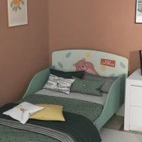 Letto per Bambini 3-6 Anni con Bordi Rialzati, Doghe e Fantasia con Animali, 140x70 cm, Verde