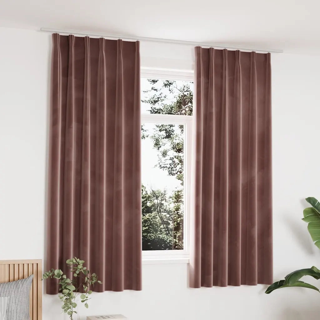 Tende Oscuranti | Tende Blackout con Ganci 2 pz Rosa Antico in Velluto 140x175cm