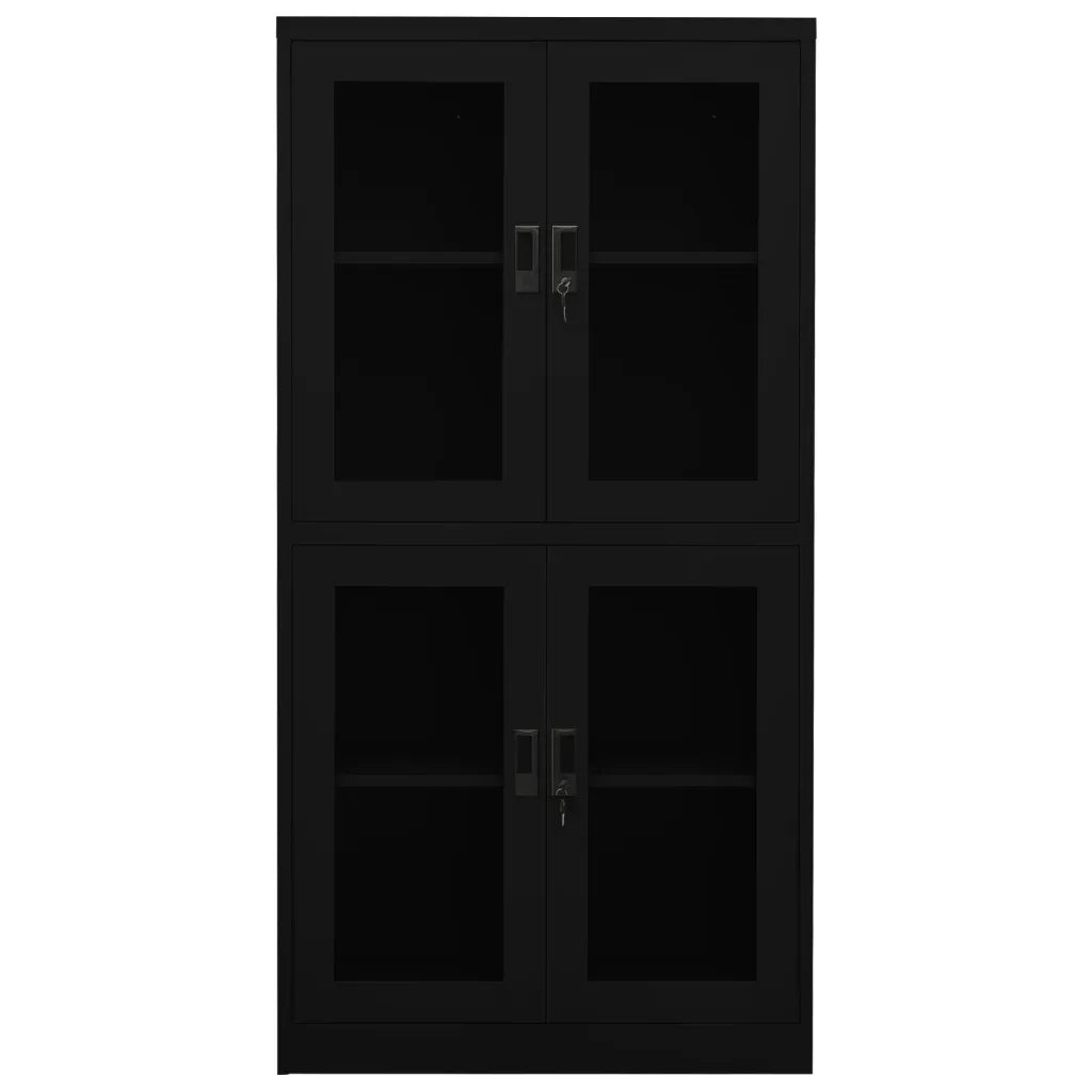 Armadio per Ufficio Nero 90x40x180 cm in Acciaio e Vetro 335940