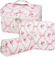 Set di cosmetici 3-in-1 per donne in viaggio, borse per trucco, borse da toeletta imbottite a fiori, set di trucco, borsa da toeletta, borsa di cosmetici per bambine e ragazze