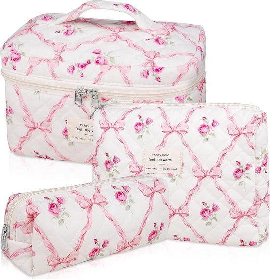 Set di cosmetici 3-in-1 per donne in viaggio, borse per trucco, borse da toeletta imbottite a fiori, set di trucco, borsa da toeletta, borsa di cosmetici per bambine e ragazze