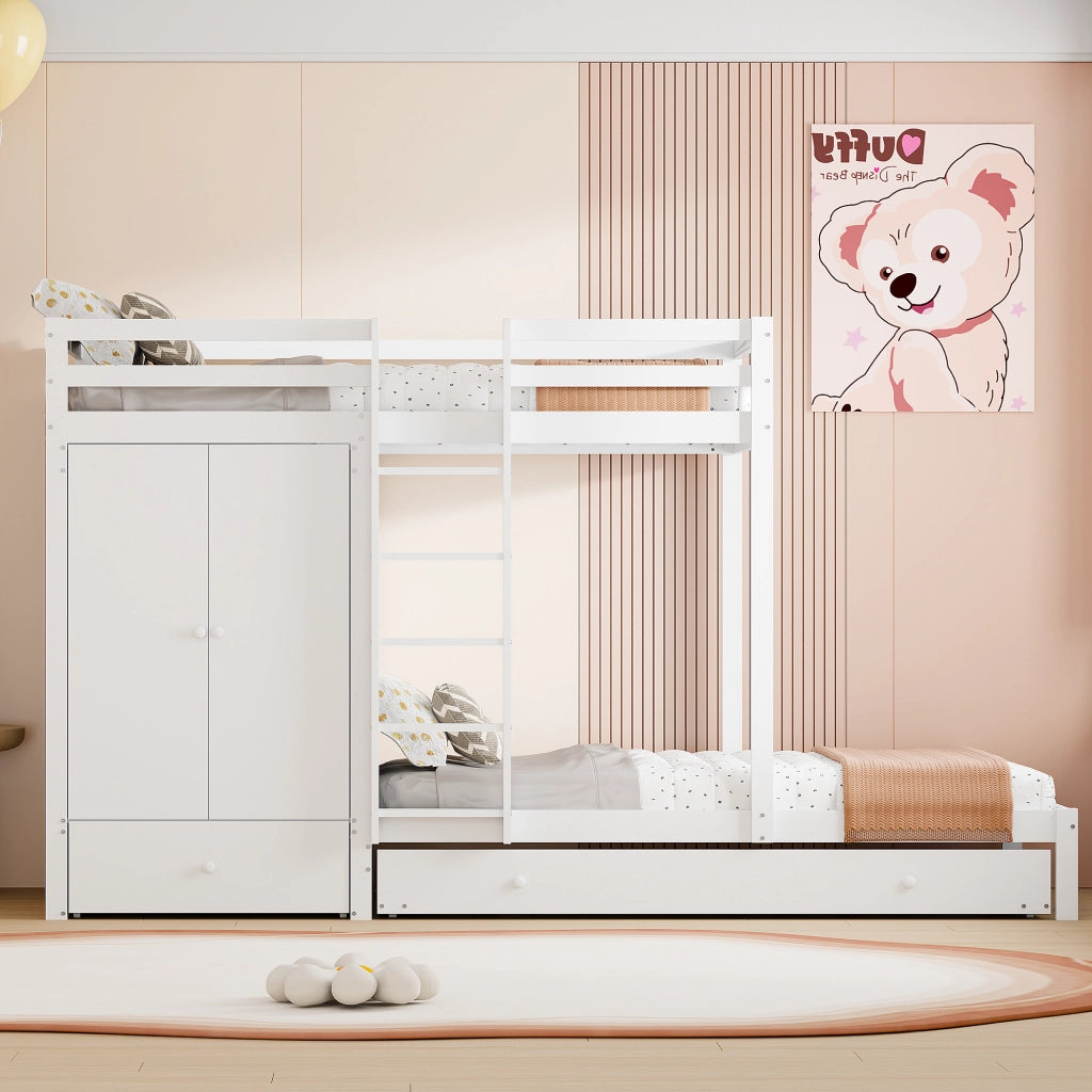 LETTO A CASTELLO con letto estraibile 90x200 cm legno bianco