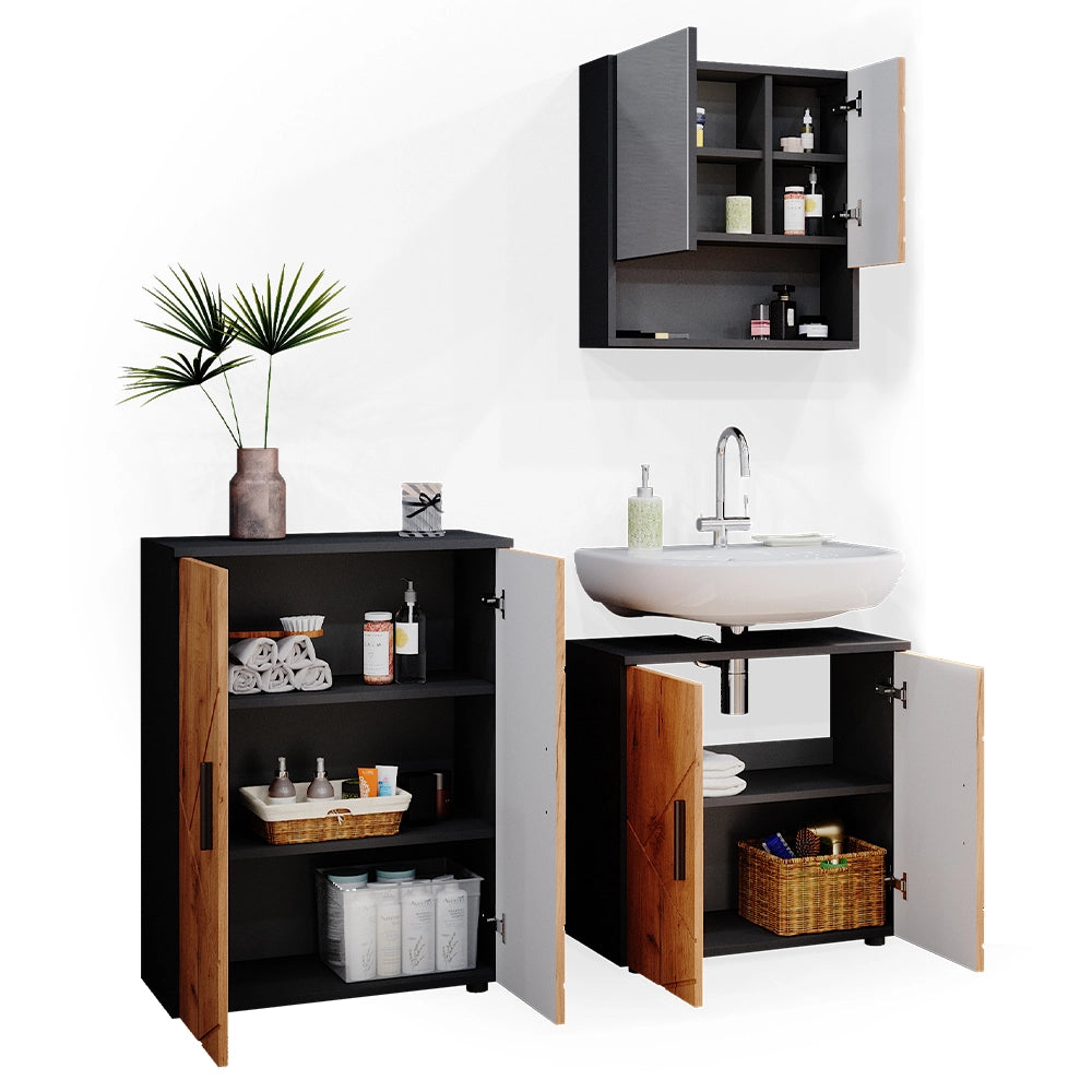 Vicco Set mobili bagno Quercia dorata/antracite 3 pezzi, con base 60 cm