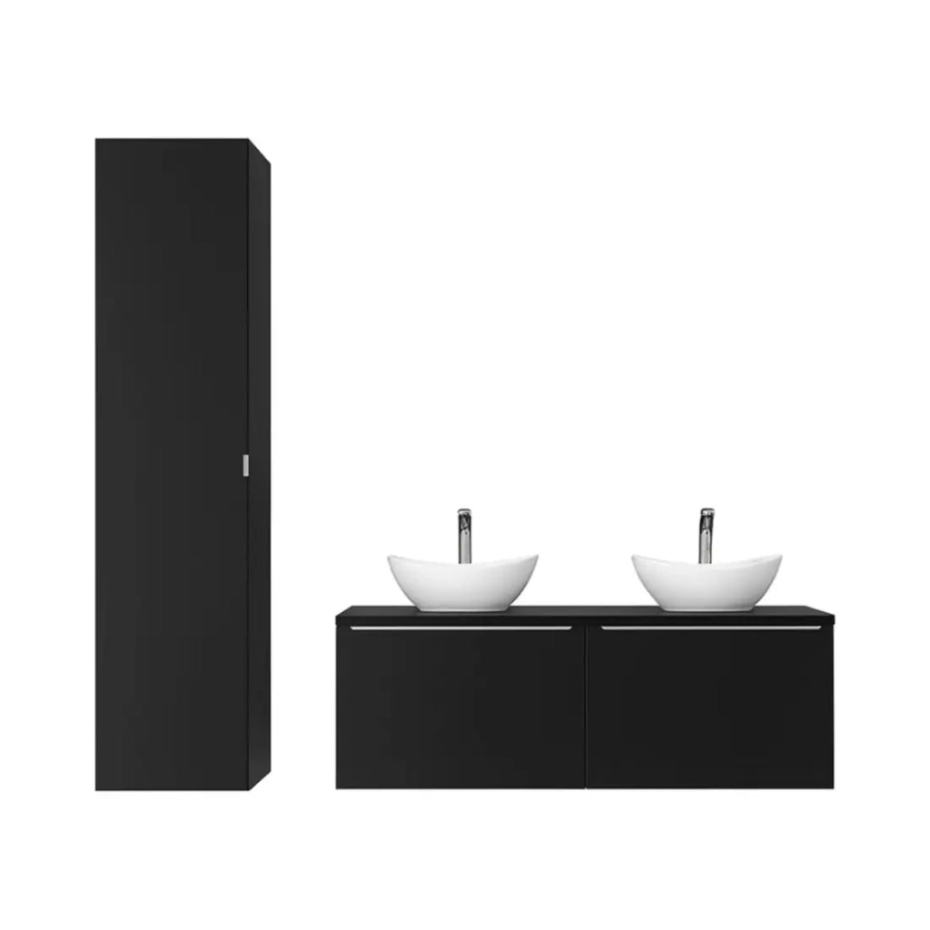 Set VANTA: mobile sottolavabo 120cm + piano per lavabo + 2 lavabi da appoggio + 1 colonna di stoccaggio + 1 specchio + 2 LED