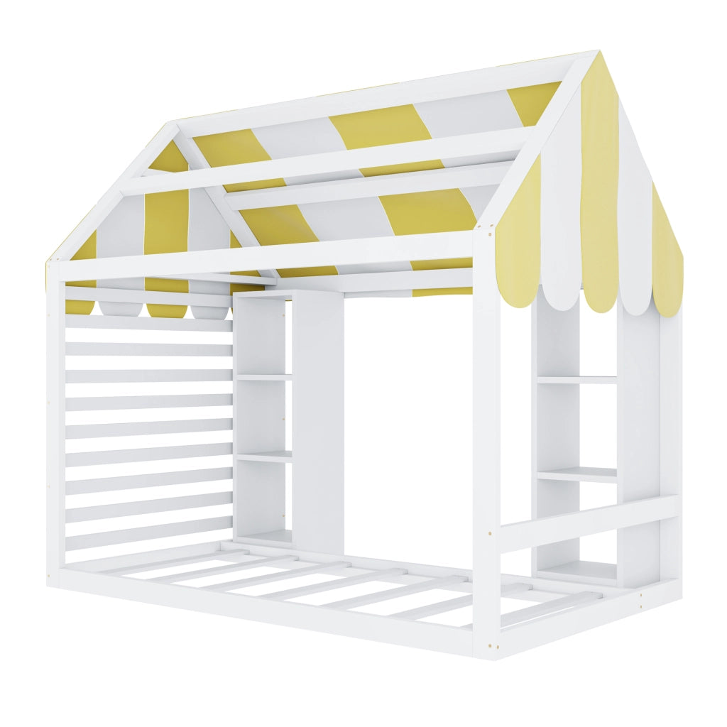 Letto per Bambini 90x200 cm con Baldacchino; 2 Scomparti Aperti in Legno Bianco