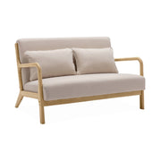 Panca stile scandinavo in legno e tessuto, 2 posti, beige