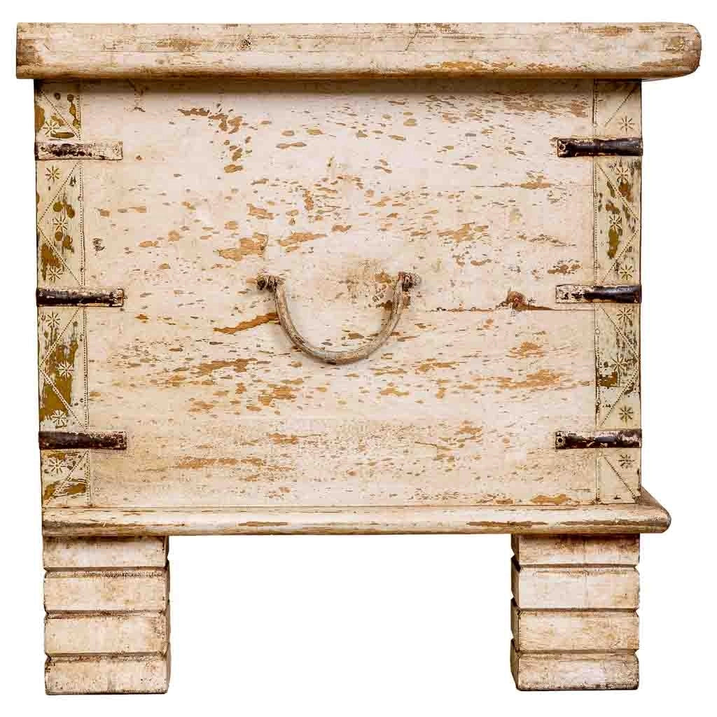 Baule in legno fatto a mano, bianco e blu, 150x45x46h cm