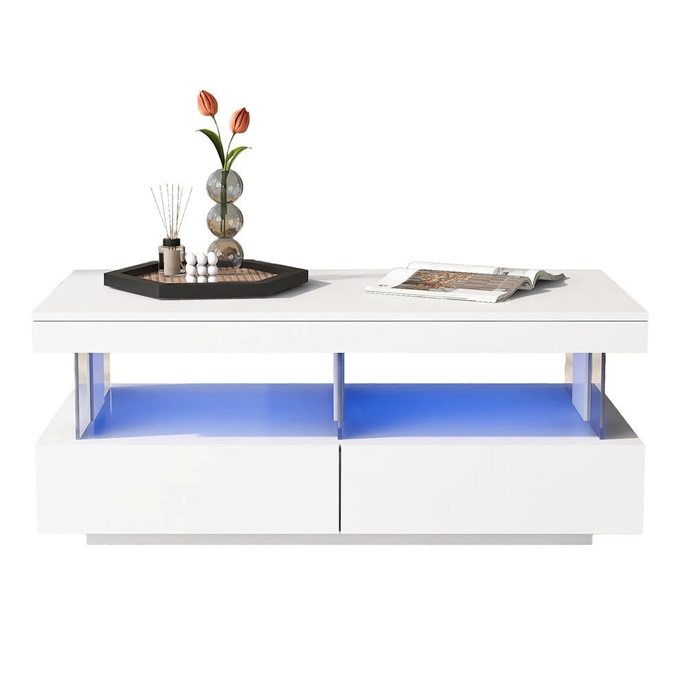 Tavolino moderno LED - Xylo - 100x60x49.5 cm - Bianco - Resistente ai graffi