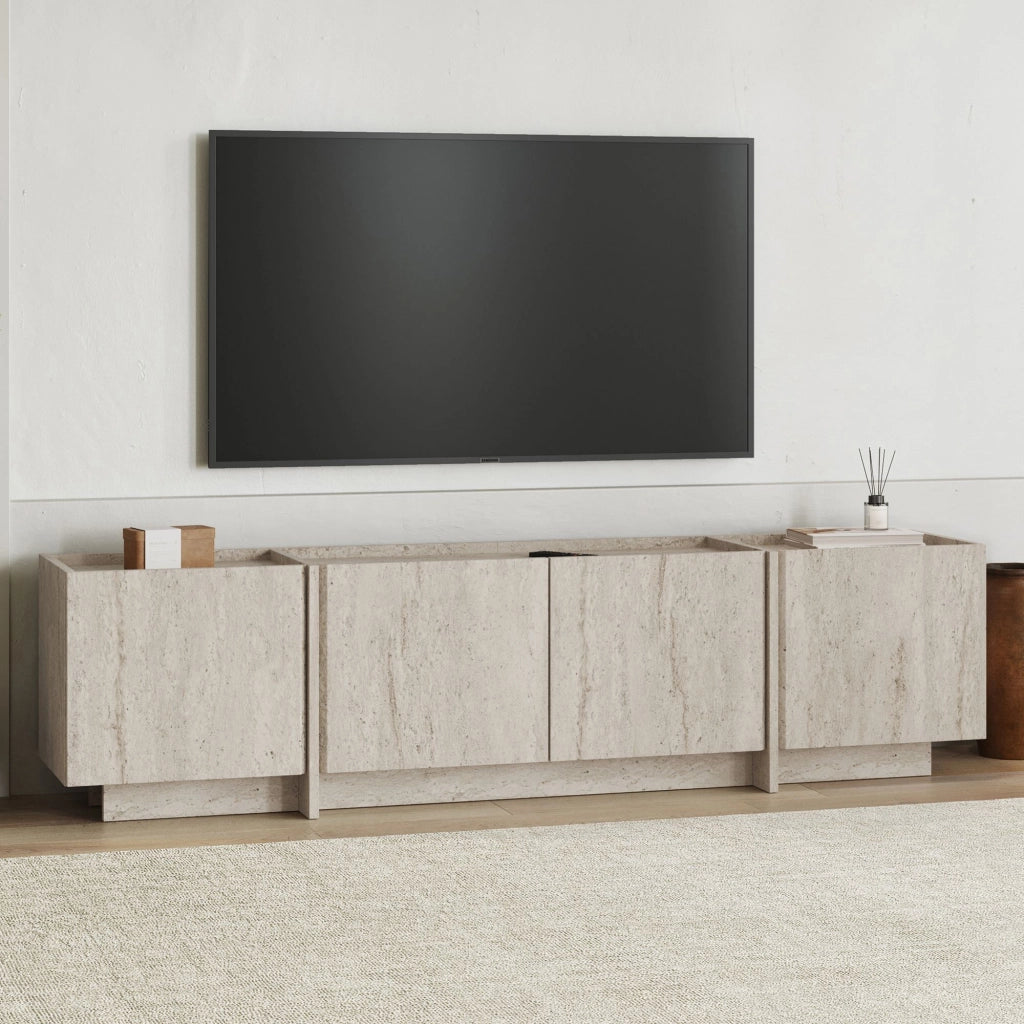 Nokadaka, Mobile Porta tv Apertura a Ribalta, 180x35x46h cm Bianco Marmo