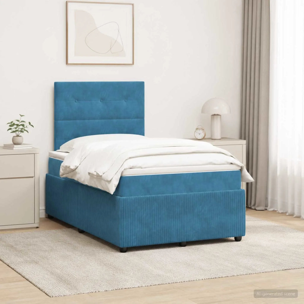 Letto Box Spring LED con Materasso Blu 120 x 200 cm Velluto 3456051