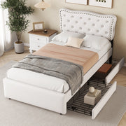 Letto imbottito 90 x 200 cm con cassetti e testiera regolabile