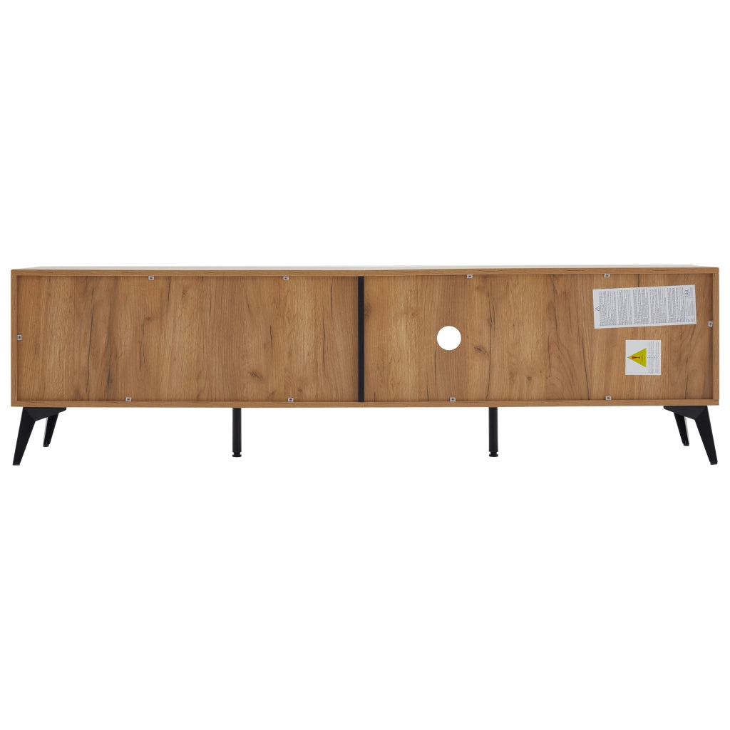 Mobile TV con 3 ante e 4 vani aperti; passacavi e piedi regolabili; per soggiorno; 180 × 40 × 50 cm; in truciolare; nero e marrone