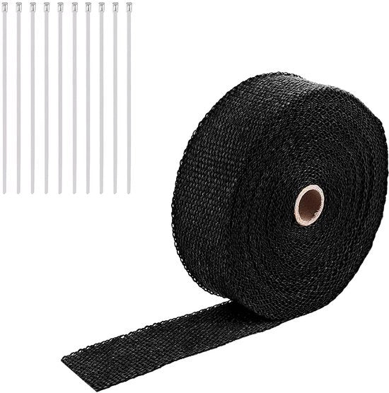 Cintura di protezione termica 15m - Thermobanda di scarico 2000°F - Cinghie di acciaio inox 10x - Fibra ottica - Nero - Riduce la temperatura di 70%