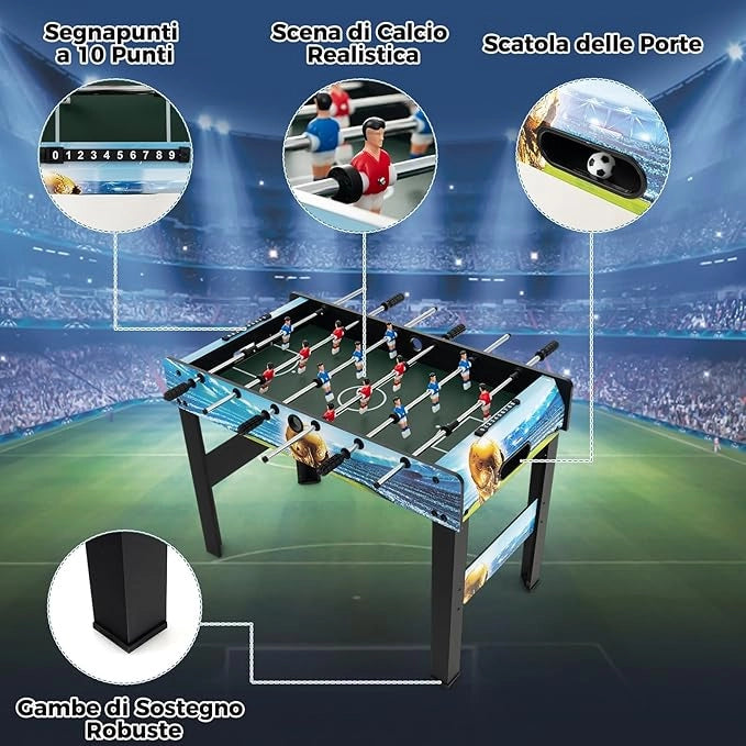 Mini Calcio Balilla, Calcetto con Segnapunti e Gambe Rimovibili, Gioco da Sala Giochi Salvaspazio per Sala Giochi Feste, 94x51x68,5 cm