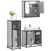 Set Mobili da Bagno 3 pz Grigio Sonoma in Legno Multistrato 3300998