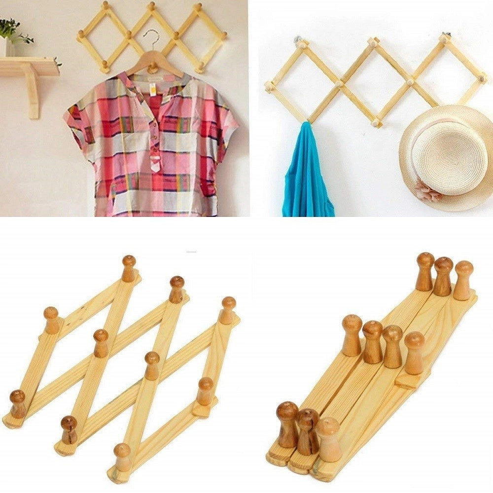 Trade Shop - Set 2pz Appendiabiti Parete In Legno Ganci Attaccapanni Gruccia Vestiti Pieghevole -