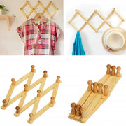 Trade Shop - Set 2pz Appendiabiti Parete In Legno Ganci Attaccapanni Gruccia Vestiti Pieghevole -