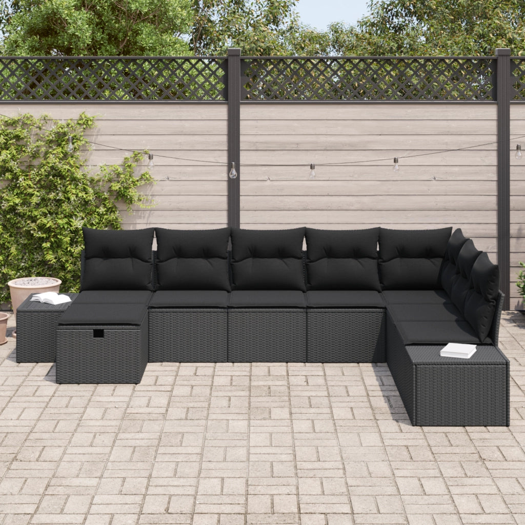 Set di 8 Divani da Giardino con Cuscini Nero Rattan Poligonale