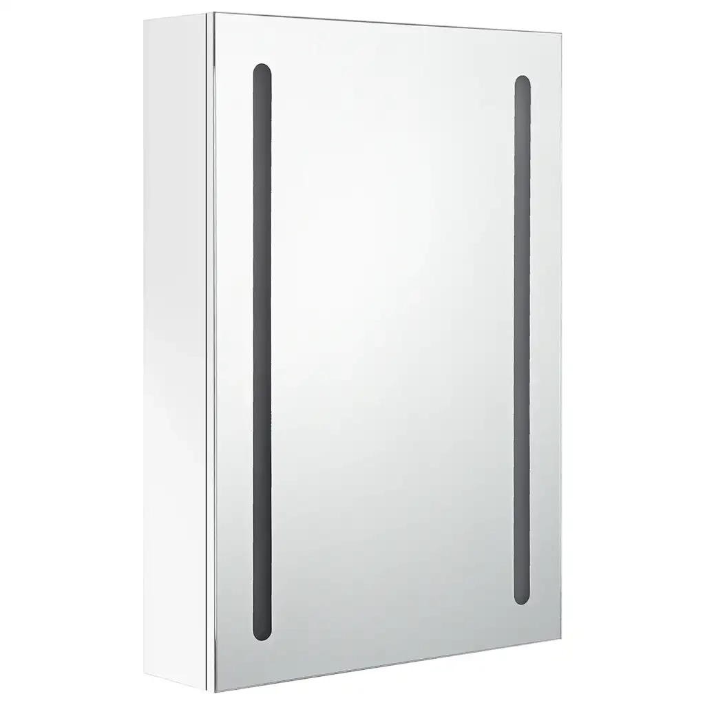 Armadietto Bagno | Armadio da bagno con Specchio e LED Bianco Lucido 50x13x70 cm