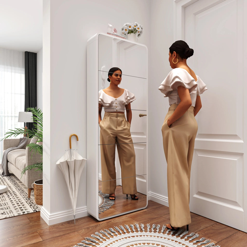 Scarpiera con Specchio 5 Ante a Ribalta ¨C MINIMAL ¨C Bianco, Ingresso, Salvaspazio