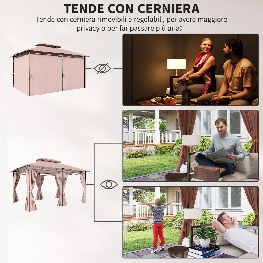 Gazebo da Giardino 4x3m ¨C Zephmum ¨C Acciaio, Poliestere, Color Cachi