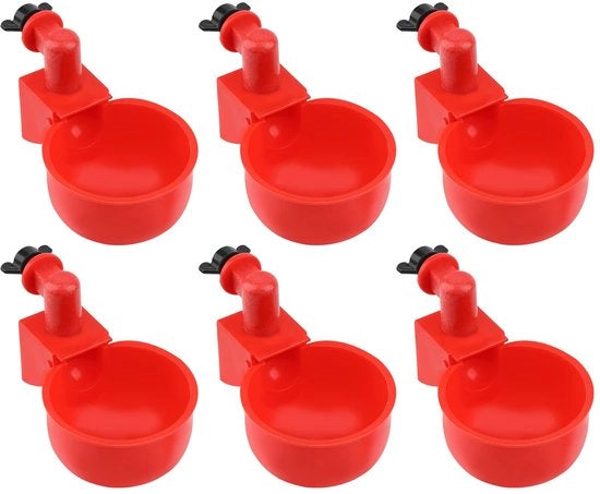 Set di 6 Bevande per Polli in Plastica Rosso - Automatico - Drinkbowl - Efficienza Migliorata - Facile da Pulire